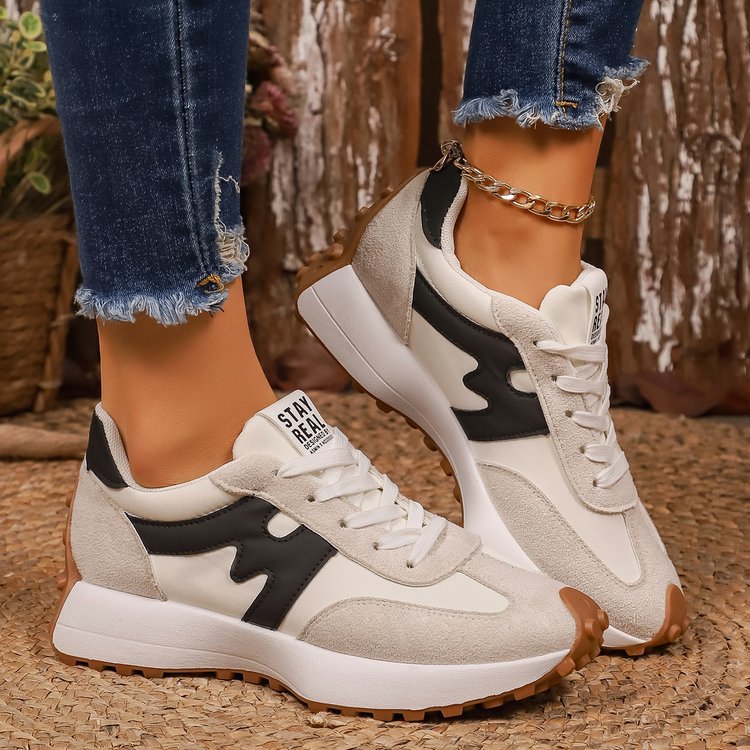 Womens Chunky-Soled Sneakers Lace-up Casual Shoes