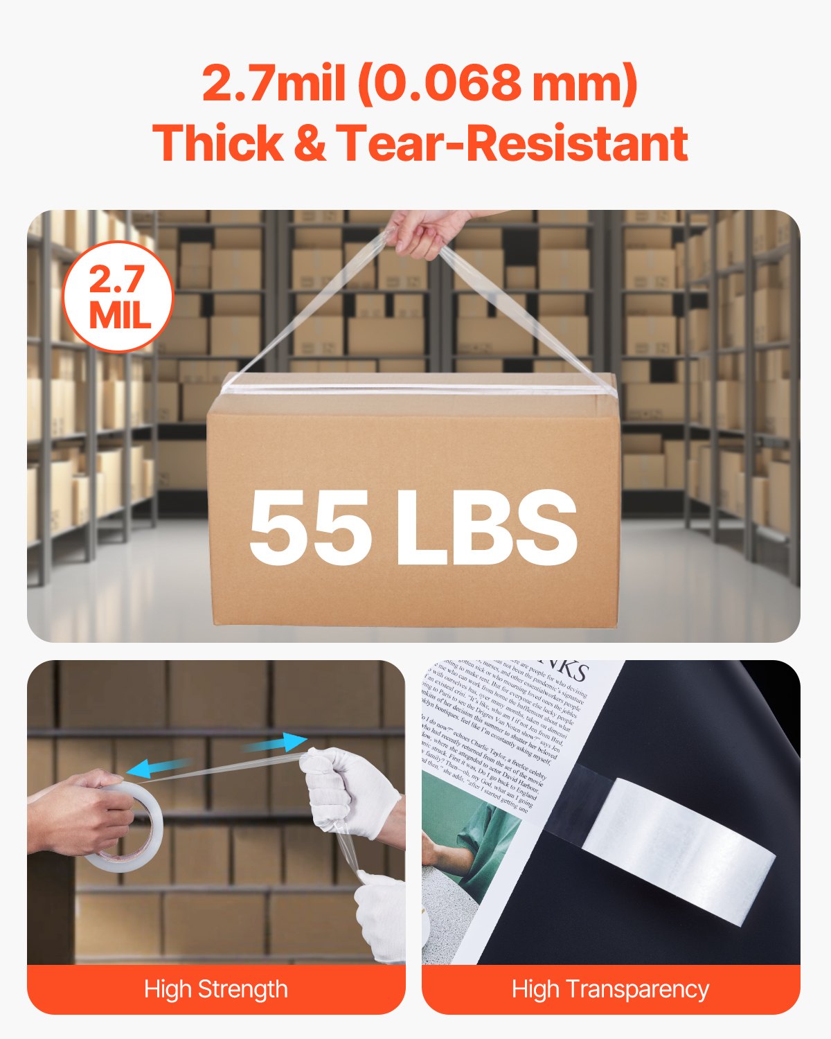 Clear Packing Tape, 3 Inches Core, 24 Rolls 1.88 Inches X 65 Yards Packing Tape, 2.7 Mil Thick, Heavy Duty Packaging Tape Designed For Moving, Storage And Packing, Shipping And Mailing, Office