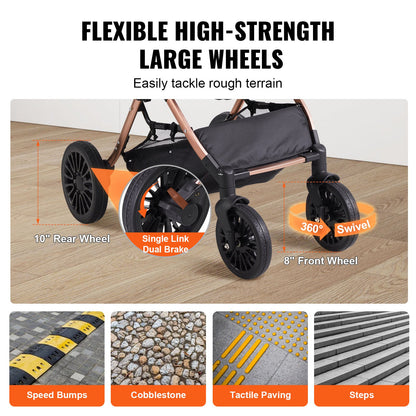 Pet Stroller, 4 Wheels Dog Stroller Rotate With Brakes, 29.9 Kg Weight Capacity, Puppy Stroller With Detachable Carrier, Storage Basket And Pet Pad, For Small To Medium Sized Dogs, Black