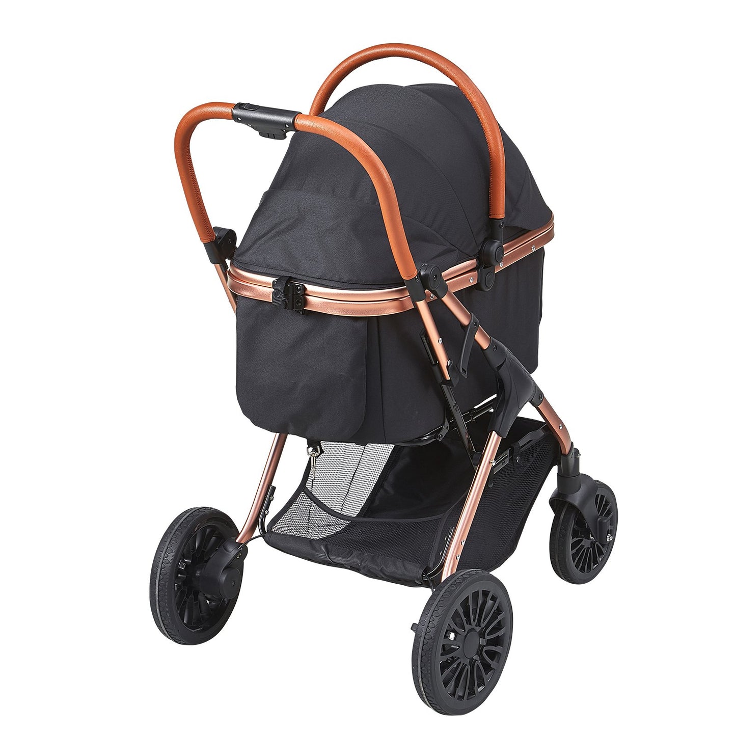 Pet Stroller, 4 Wheels Dog Stroller Rotate With Brakes, 29.9 Kg Weight Capacity, Puppy Stroller With Detachable Carrier, Storage Basket And Pet Pad, For Small To Medium Sized Dogs, Black