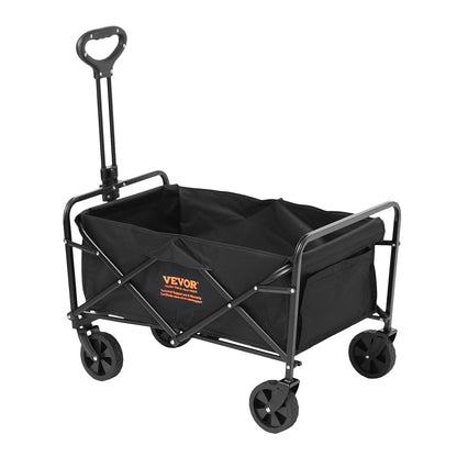 Collapsible Folding Wagon, 0.057 M Beach Wagon Cart With All-Terrain 12.7 Cm Wheels, Heavy Duty Folding Wagon Cart 99.8 Kg Weight Capacity With Drink Holders, Sports Wagon For Camping, Shopping