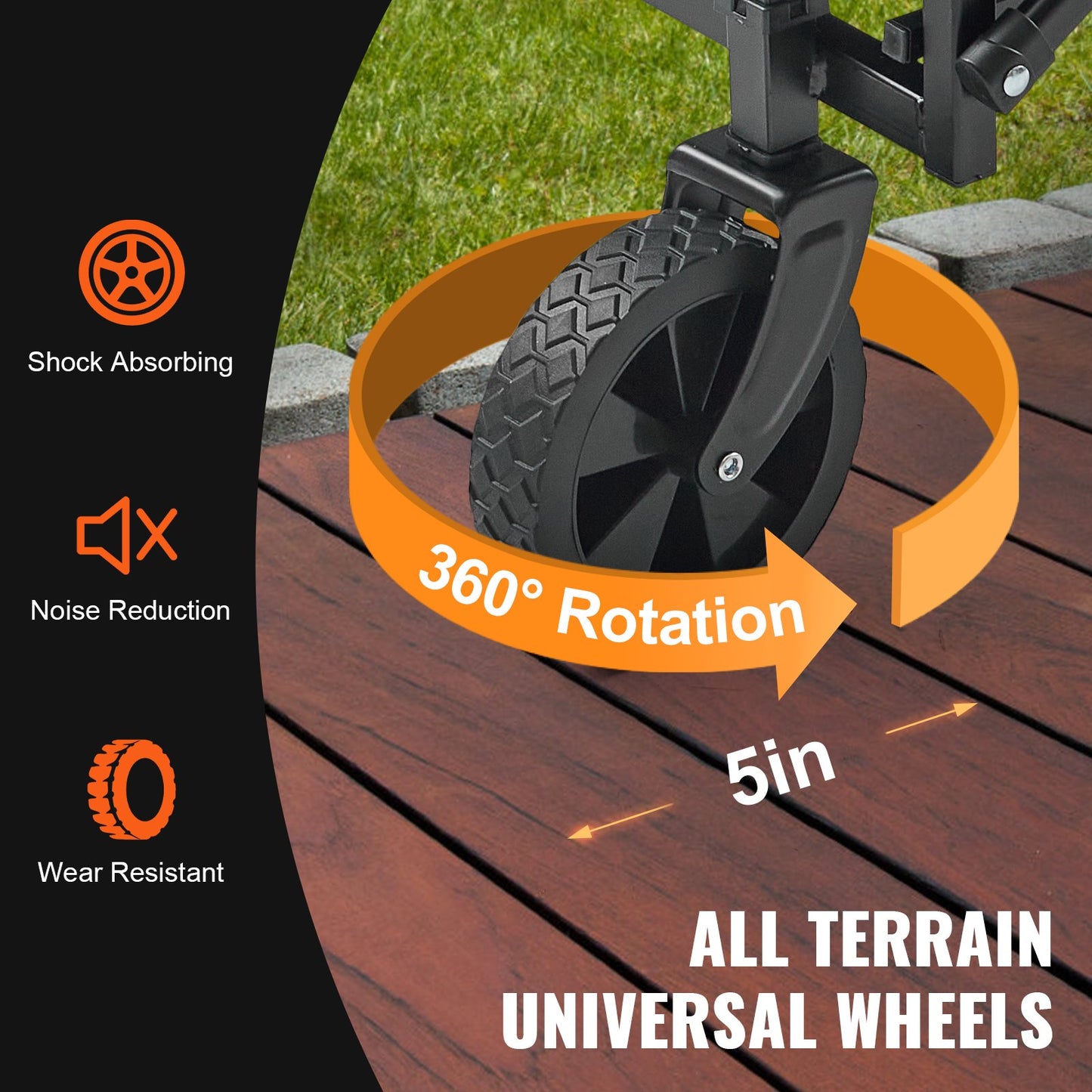Collapsible Folding Wagon, 0.057 M Beach Wagon Cart With All-Terrain 12.7 Cm Wheels, Heavy Duty Folding Wagon Cart 99.8 Kg Weight Capacity With Drink Holders, Sports Wagon For Camping, Shopping