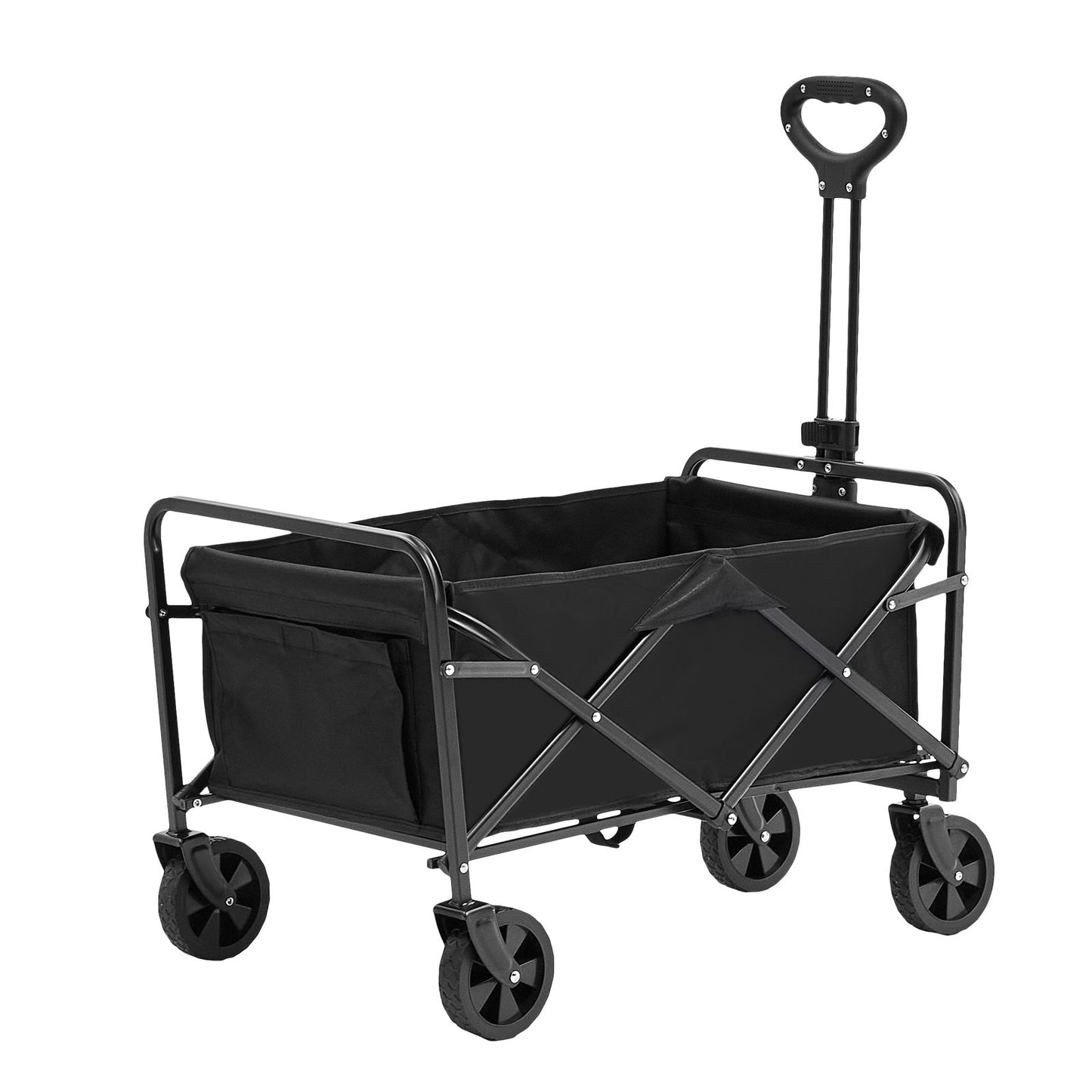 Collapsible Folding Wagon, 0.057 M Beach Wagon Cart With All-Terrain 12.7 Cm Wheels, Heavy Duty Folding Wagon Cart 99.8 Kg Weight Capacity With Drink Holders, Sports Wagon For Camping, Shopping