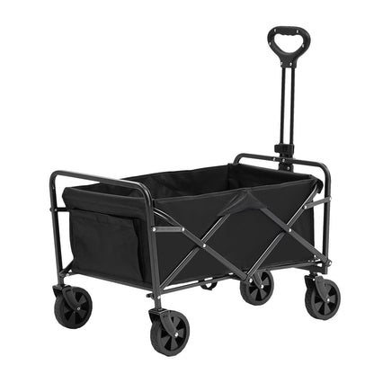 Collapsible Folding Wagon, 0.057 M Beach Wagon Cart With All-Terrain 12.7 Cm Wheels, Heavy Duty Folding Wagon Cart 99.8 Kg Weight Capacity With Drink Holders, Sports Wagon For Camping, Shopping