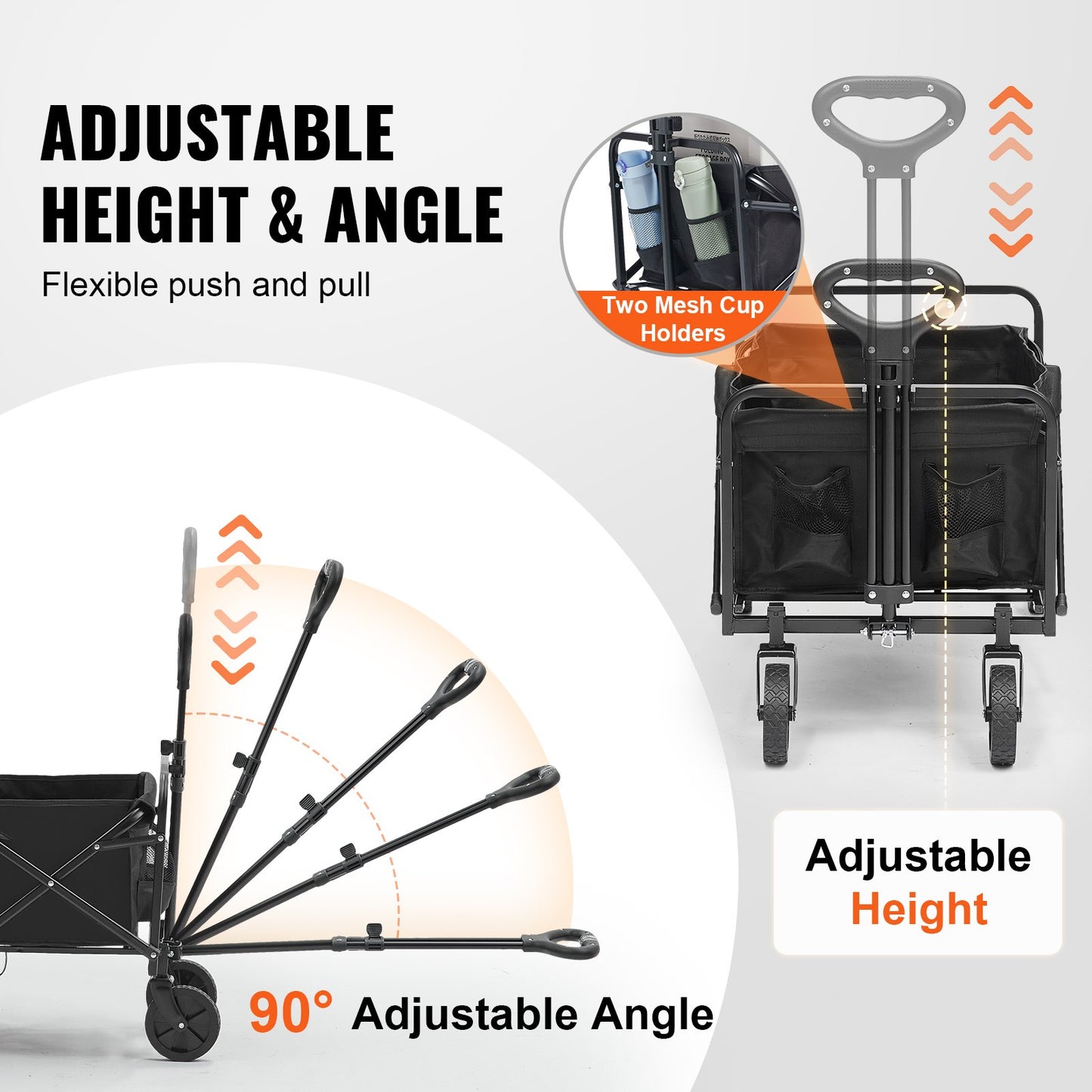 Collapsible Folding Wagon, 0.057 M Beach Wagon Cart With All-Terrain 12.7 Cm Wheels, Heavy Duty Folding Wagon Cart 99.8 Kg Weight Capacity With Drink Holders, Sports Wagon For Camping, Shopping