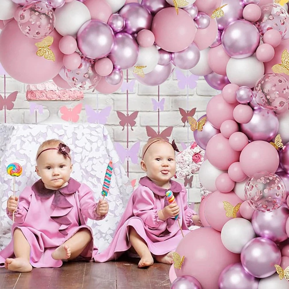 Arch White Pink Butterfly Balloon