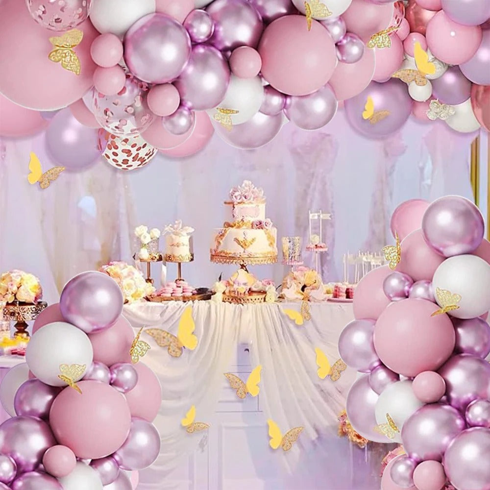 Arch White Pink Butterfly Balloon